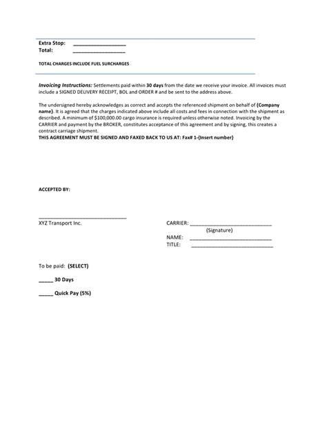 Load Confirmation And Rate Agreement Template